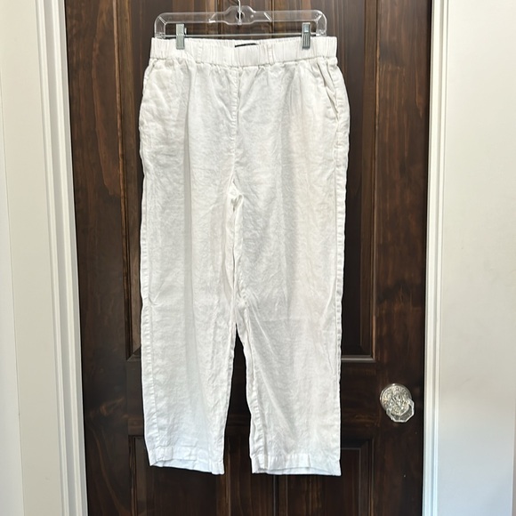 Quince Women's White European Linen Pants sz L NWT Relaxed Elastic Waist - Picture 2 of 4
